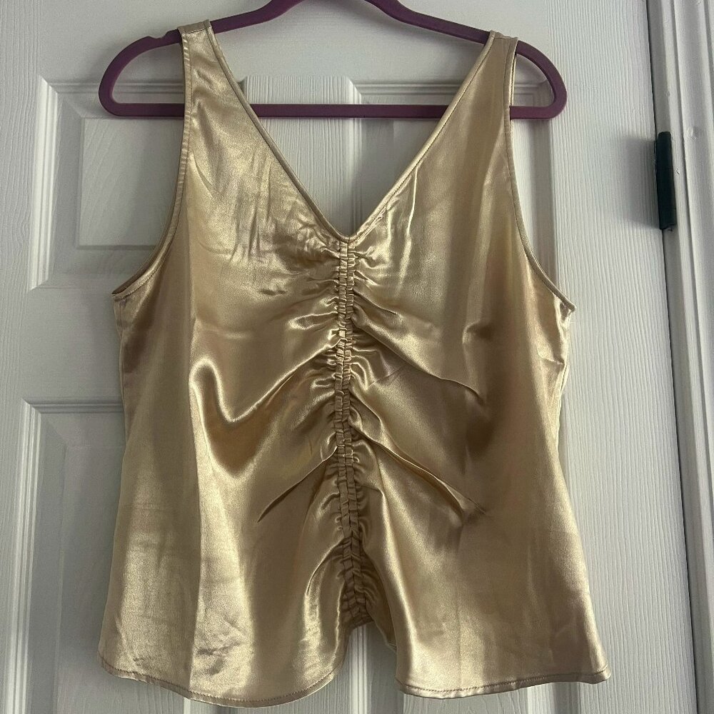 Stunning Gold Satin Top - Silky Rushed Front - Size L